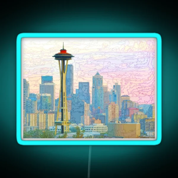 Seattle Skyline Abstract RGB Neon Sign