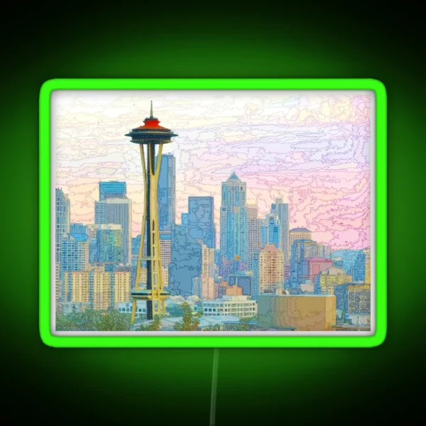 Seattle Skyline Abstract RGB Neon Sign