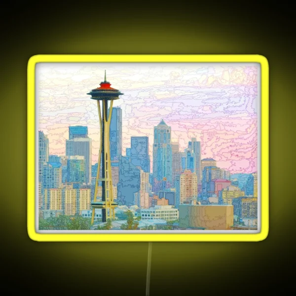 Seattle Skyline Abstract RGB Neon Sign