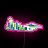 Colorful Seattle Cityscape with Mount Rainier and Orca at Night.