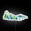Vibrant Seattle Cityscape with Iconic Landmarks in Radiant Neon Colors