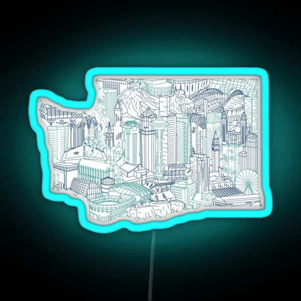 Seattle Washington Skyline Cityscape Art RGB Neon Sign