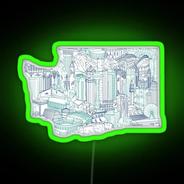 Seattle Washington Skyline Cityscape Art RGB Neon Sign