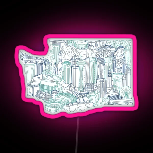 Seattle Washington Skyline Cityscape Art RGB Neon Sign