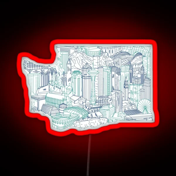 Seattle Washington Skyline Cityscape Art RGB Neon Sign