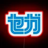 Vintage Sega logo in bold Katakana script with RGB glow.