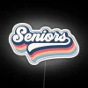 Vibrant RGB LED senior graduation decoration with customizable text options.