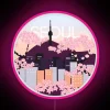 Vibrant Seoul Tower Cherry Blossom Wooden Print Inspired RGB Sign