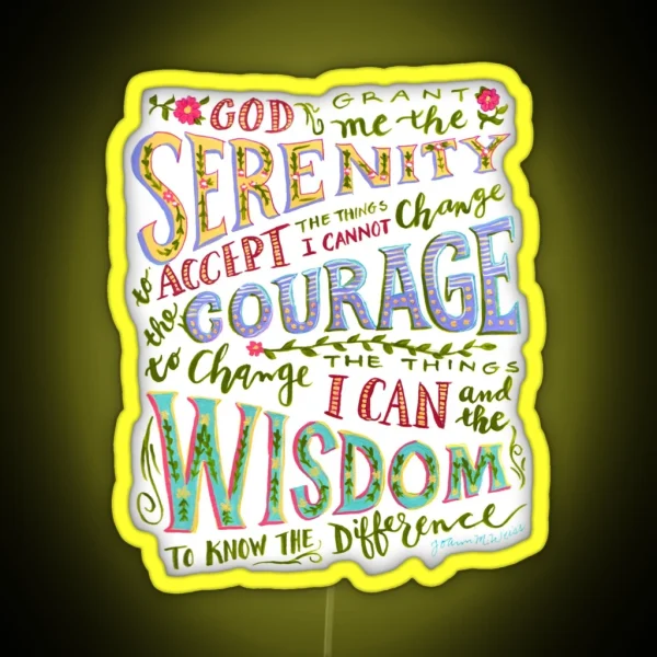 Serenity Prayer Hand Lettered RGB Neon Sign