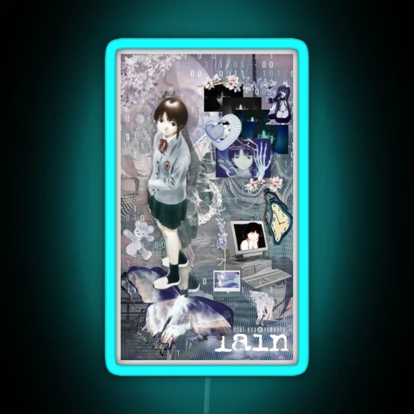 Serial Experiments Lain Cybercore Aesthetic Collage RGB Neon Sign
