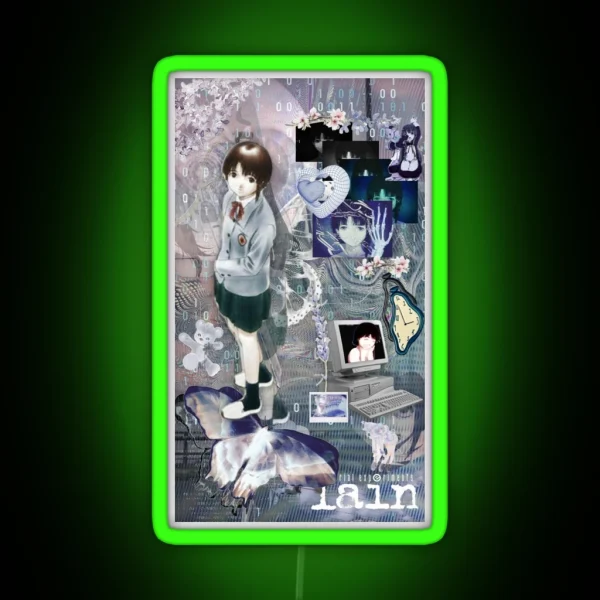 Serial Experiments Lain Cybercore Aesthetic Collage RGB Neon Sign