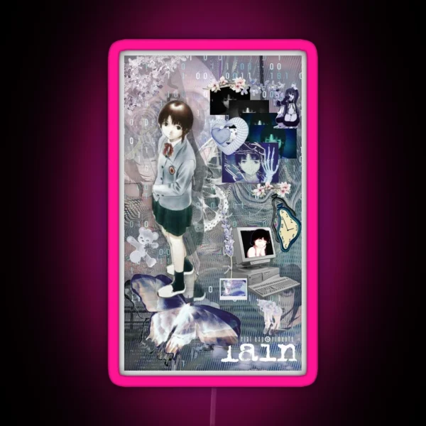 Serial Experiments Lain Cybercore Aesthetic Collage RGB Neon Sign