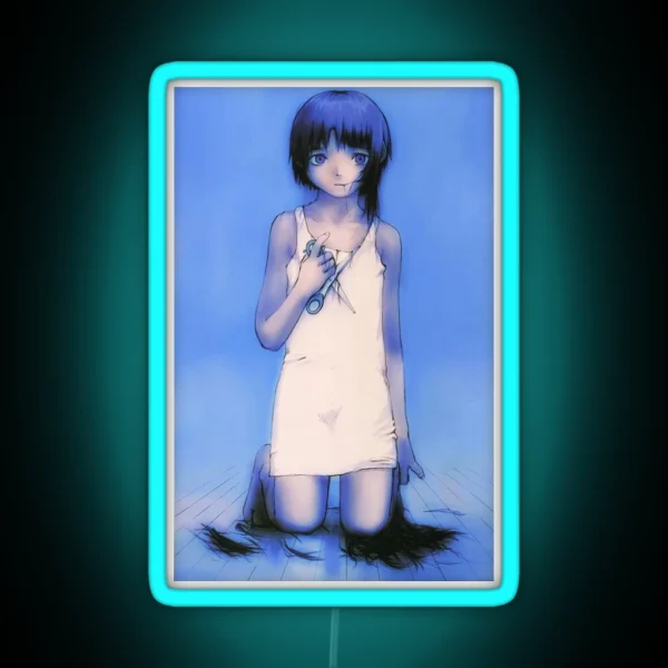 Serial Experiments Lain Scissors Illustration RGB Neon Sign