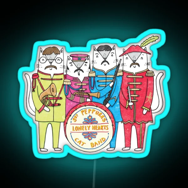SGT Peppurr S Lonely Hearts Cats Band RGB Neon Sign