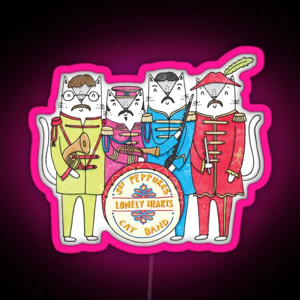 SGT Peppurr S Lonely Hearts Cats Band RGB Neon Sign