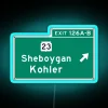 Neon exit sign with Kohler and Sheboygan highway map design