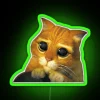 Whimsical Feline Adventure Neon Sign Featuring Puss In Boots Character