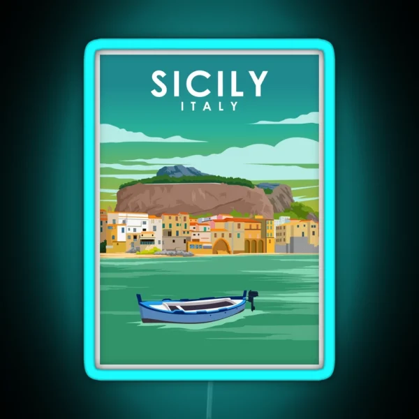 Sicily Italy Palermo Vintage Minimal Travel Poster RGB Neon Sign