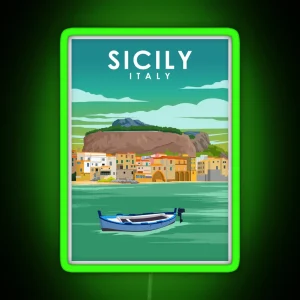 Sicily Italy Palermo Vintage Minimal Travel Poster RGB Neon Sign