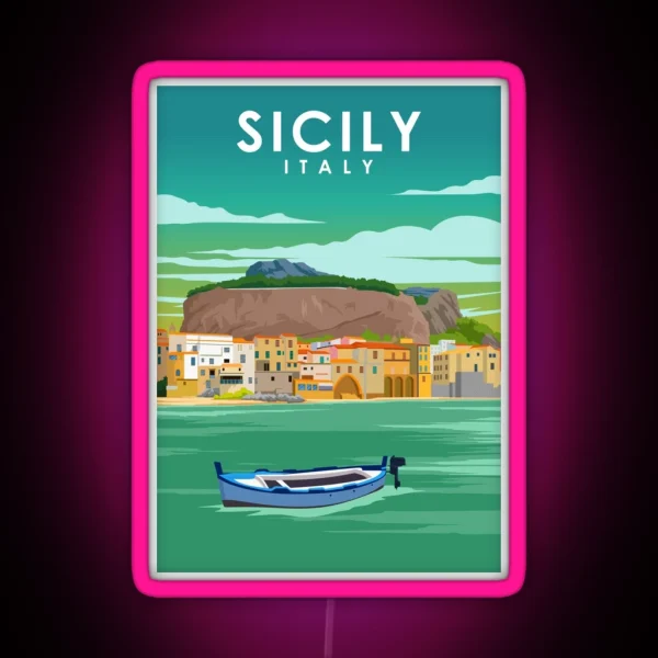 Sicily Italy Palermo Vintage Minimal Travel Poster RGB Neon Sign