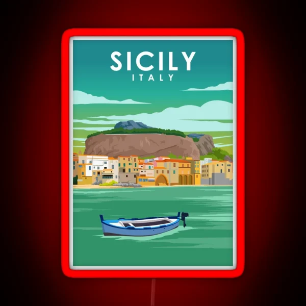 Sicily Italy Palermo Vintage Minimal Travel Poster RGB Neon Sign