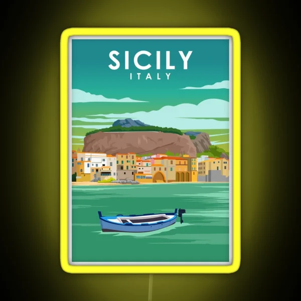 Sicily Italy Palermo Vintage Minimal Travel Poster RGB Neon Sign