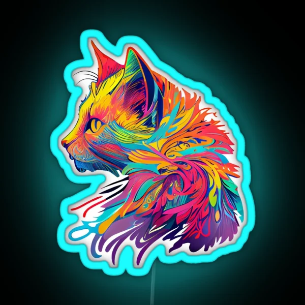 Side View Rainbow Inspired Cat RGB Neon Sign