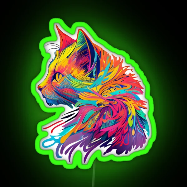 Side View Rainbow Inspired Cat RGB Neon Sign