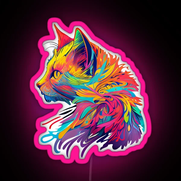 Side View Rainbow Inspired Cat RGB Neon Sign