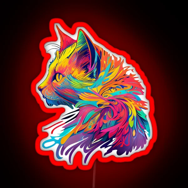 Side View Rainbow Inspired Cat RGB Neon Sign