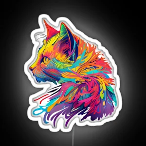 Side View Rainbow Inspired Cat RGB Neon Sign