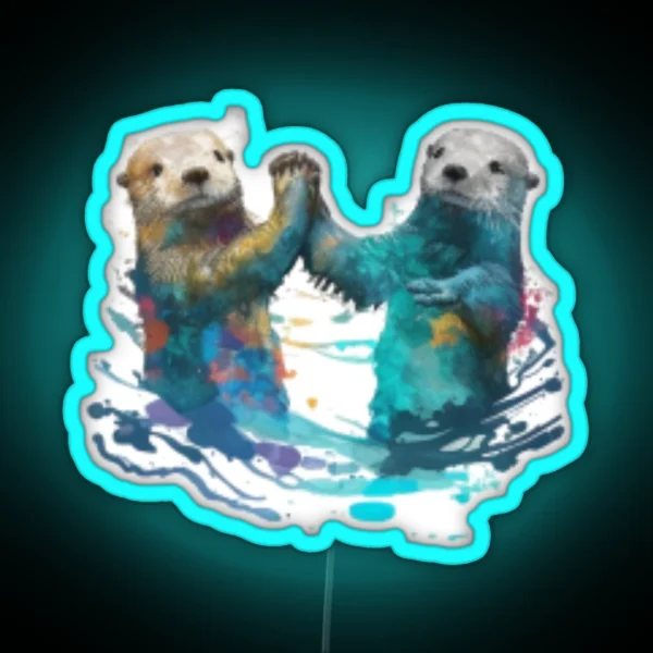 Significant Otters Otters Holding Hands RGB Neon Sign
