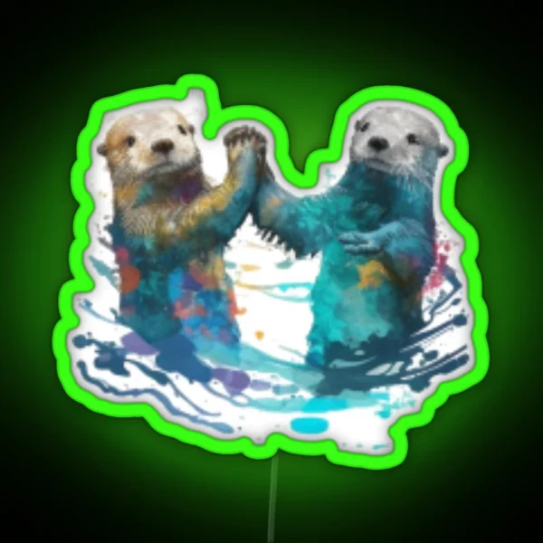 Significant Otters Otters Holding Hands RGB Neon Sign