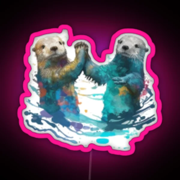 Significant Otters Otters Holding Hands RGB Neon Sign