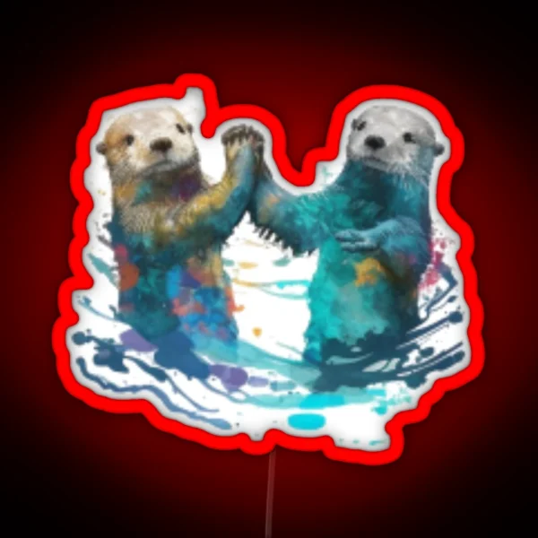 Significant Otters Otters Holding Hands RGB Neon Sign