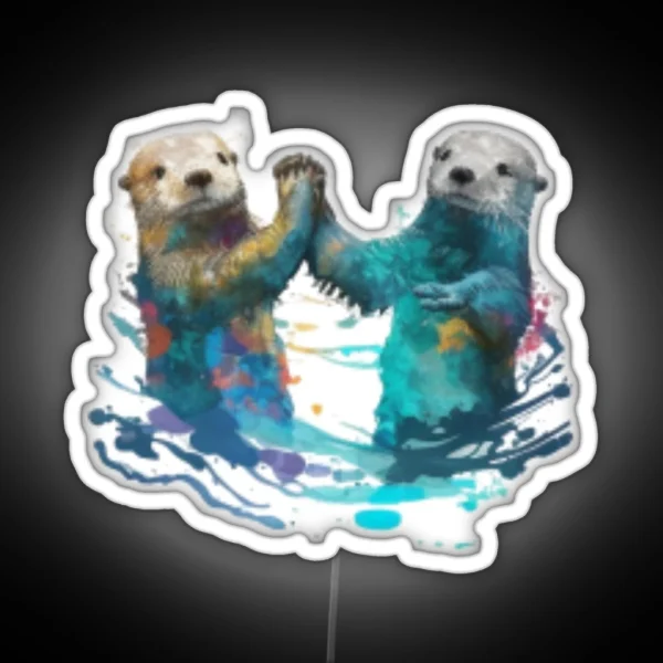 Significant Otters Otters Holding Hands RGB Neon Sign