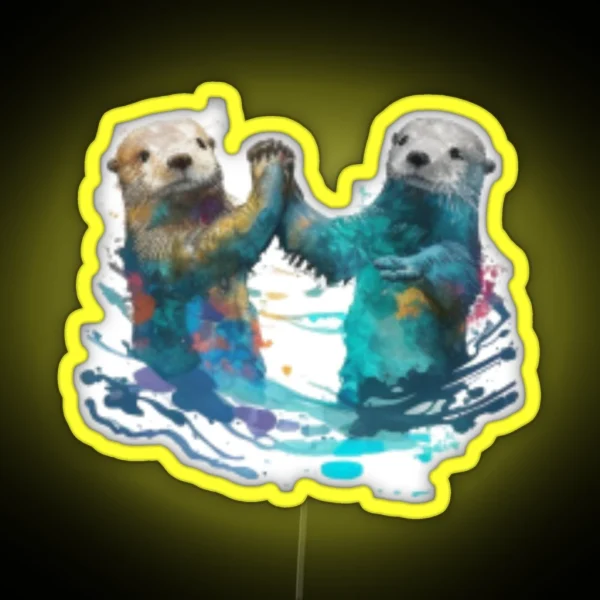 Significant Otters Otters Holding Hands RGB Neon Sign