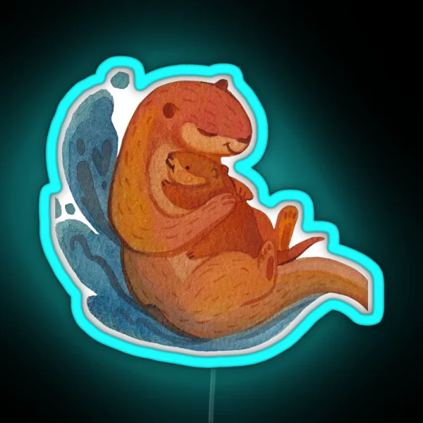Significant Otters Otters Holding Hands RGB Neon Sign