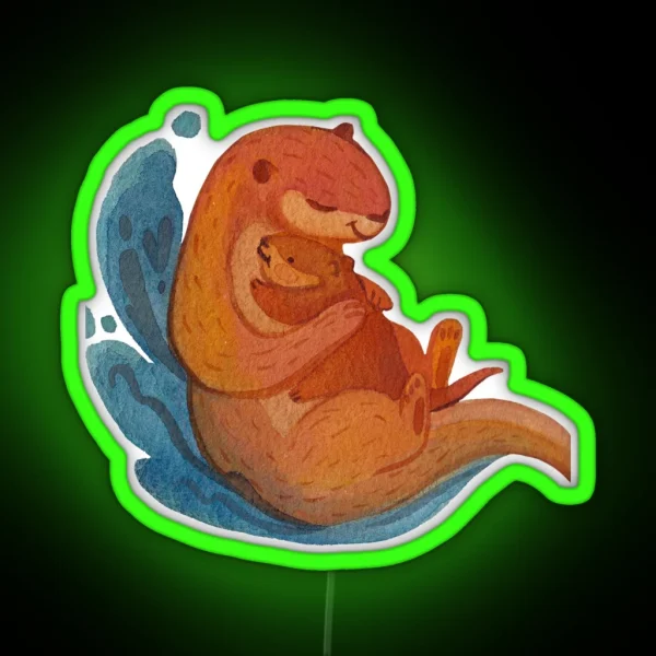 Significant Otters Otters Holding Hands RGB Neon Sign