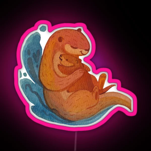 Significant Otters Otters Holding Hands RGB Neon Sign