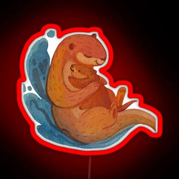 Significant Otters Otters Holding Hands RGB Neon Sign