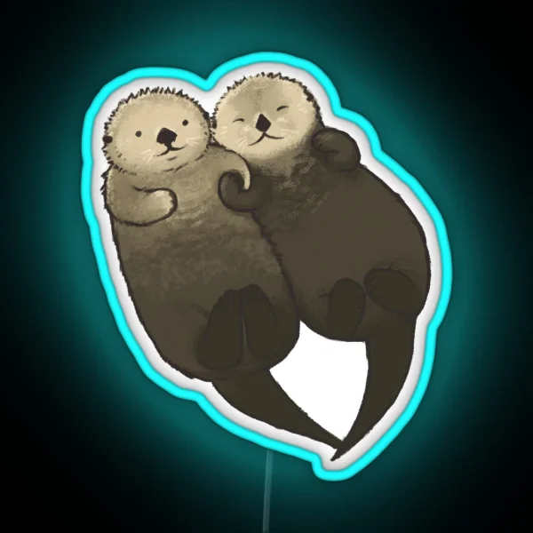 Significant Otters Otters Holding Hands RGB Neon Sign