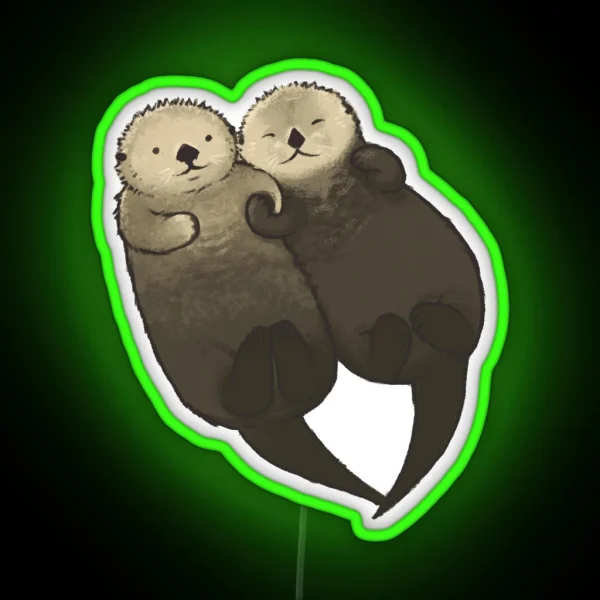 Significant Otters Otters Holding Hands RGB Neon Sign