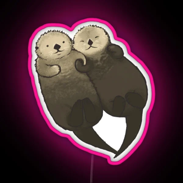 Significant Otters Otters Holding Hands RGB Neon Sign