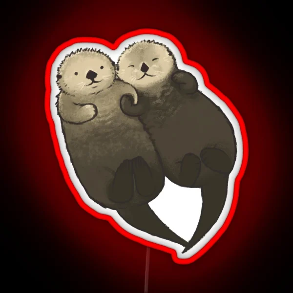Significant Otters Otters Holding Hands RGB Neon Sign