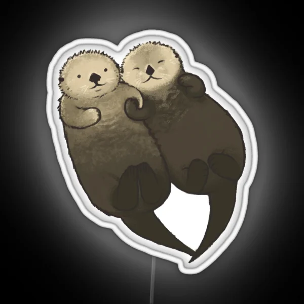 Significant Otters Otters Holding Hands RGB Neon Sign