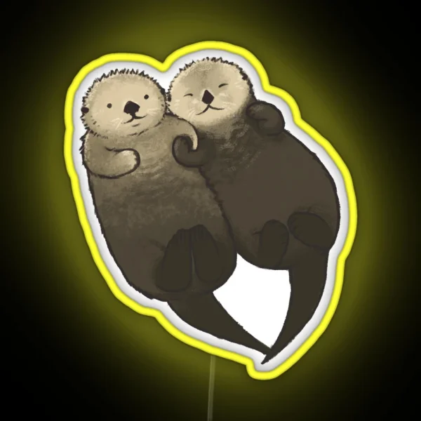 Significant Otters Otters Holding Hands RGB Neon Sign