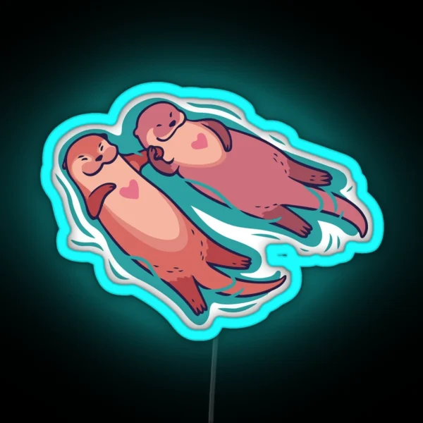 Significant Otters Otters Holding Hands RGB Neon Sign