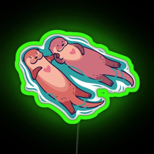 Significant Otters Otters Holding Hands RGB Neon Sign