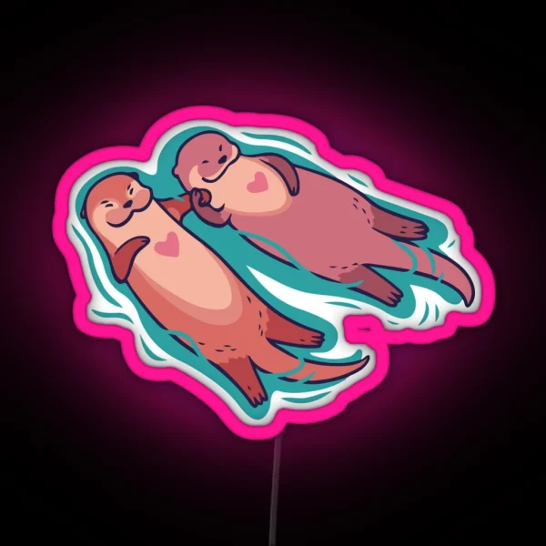 Significant Otters Otters Holding Hands RGB Neon Sign